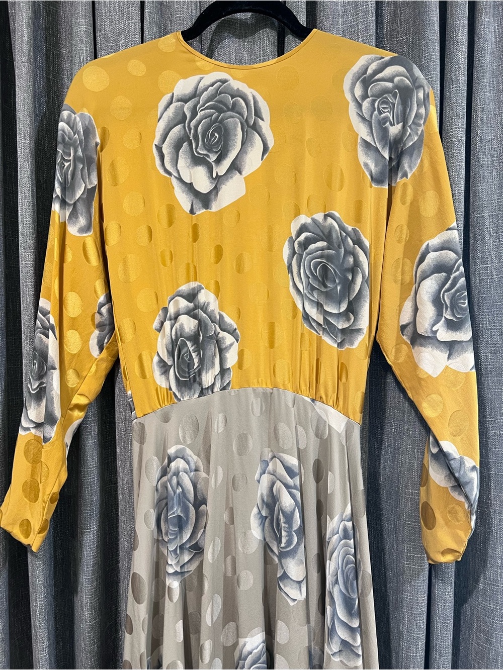 Vintage Adele Simpson for Saks Fifth Avenue Silk Floral Dress Yellow Gray Size 8
